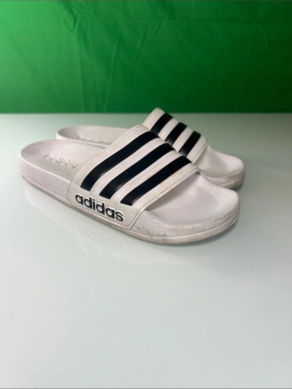 adidas White Slides with Black Stripes - Classic Slip-On Sandals